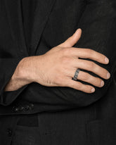 Curb Chain Band Ring in Sterling Silver with Black Diamonds, 8mm